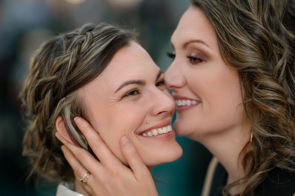 Same-sex elopement brides intimate portrait at Venetian Las Vegas photographed by Zoltan Redl Nagy