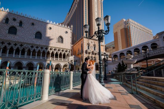 Las Vegas wedding couple portrait at The Venetian canal on the Las Vegas Strip photographed by Zoltan Redl Nagy