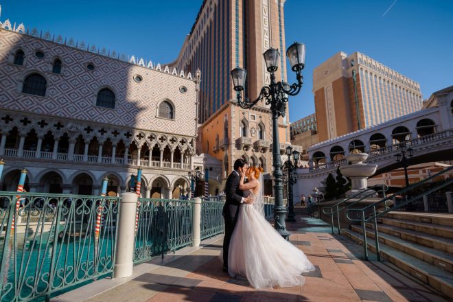 Las Vegas wedding couple portrait at The Venetian canal on the Las Vegas Strip photographed by Zoltan Redl Nagy