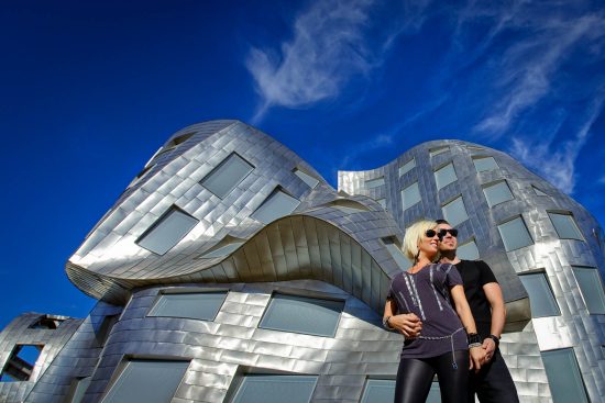 Engagement couple at Lou Ruvo Center Las Vegas modern architecture portrait photographed by Zoltan Redl Nagy
