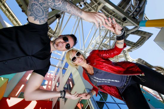 Engagement couple at Lou Ruvo Center Las Vegas creative architecture angle sunglasses photographed by Zoltan Redl Nagy