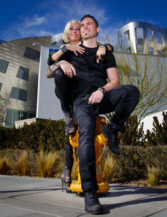 Engagement couple at Lou Ruvo Center Las Vegas urban fashion pose photographed by Zoltan Redl Nagy