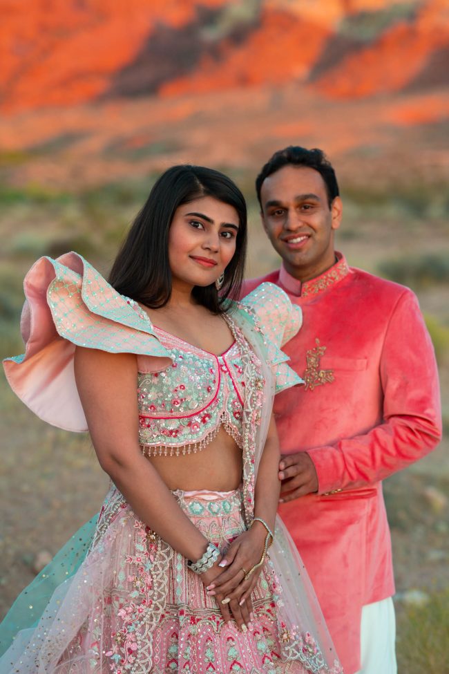 indian engagement couple portrait red rock canyon las vegas sunset