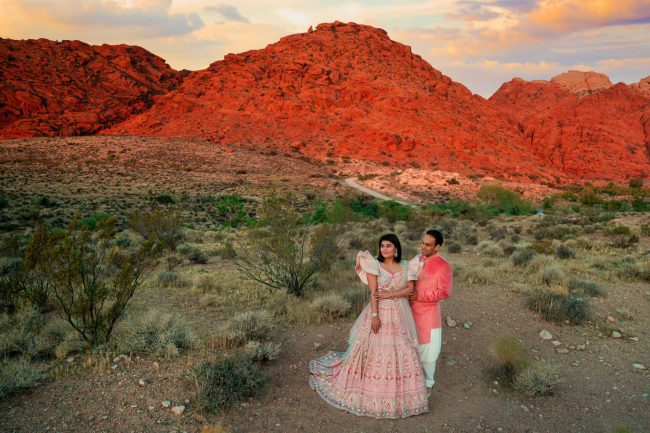 indian engagement couple portrait red rock canyon las vegas desert