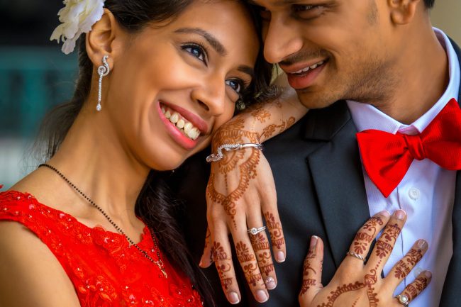 indian wedding couple portrait with mehndi henna hands las vegas wedding photography