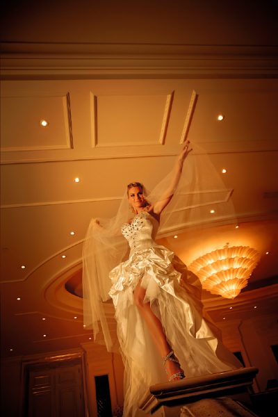 Dramatic bride portrait wedding dress veil artistic lighting Las Vegas