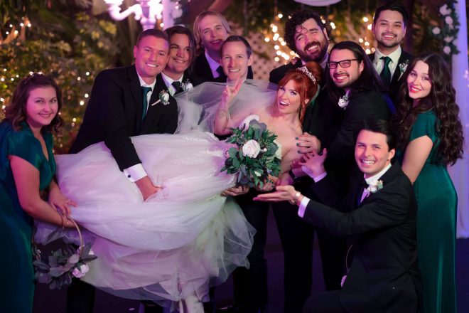 Las Vegas Rainbow Garden wedding group celebration bride groom party