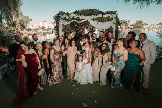 Family and friends celebrating after an Armenian wedding ceremony at Lakeside Weddings & Events in Las Vegas