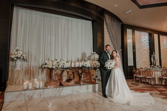 Bride and groom at Fabrizio Banquet Hall during their Armenian wedding reception in Las Vegas