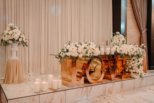 Elegant wedding reception décor at Fabrizio Banquet Hall in Las Vegas