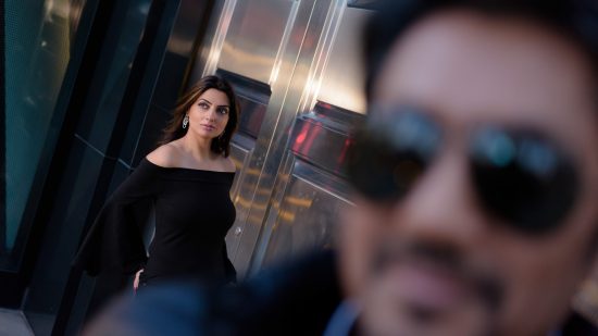 Elegant couple during a fashion-inspired engagement session at ARIA Hotel in Las Vegas photographed by Las Vegas Wedding Photographer Zoltan Redl-Nagy