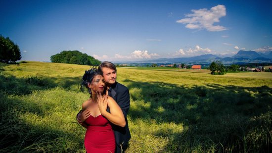 Las Vegas Wedding Photographer capturing a romantic engagement portrait in the beautiful Swiss countryside.
