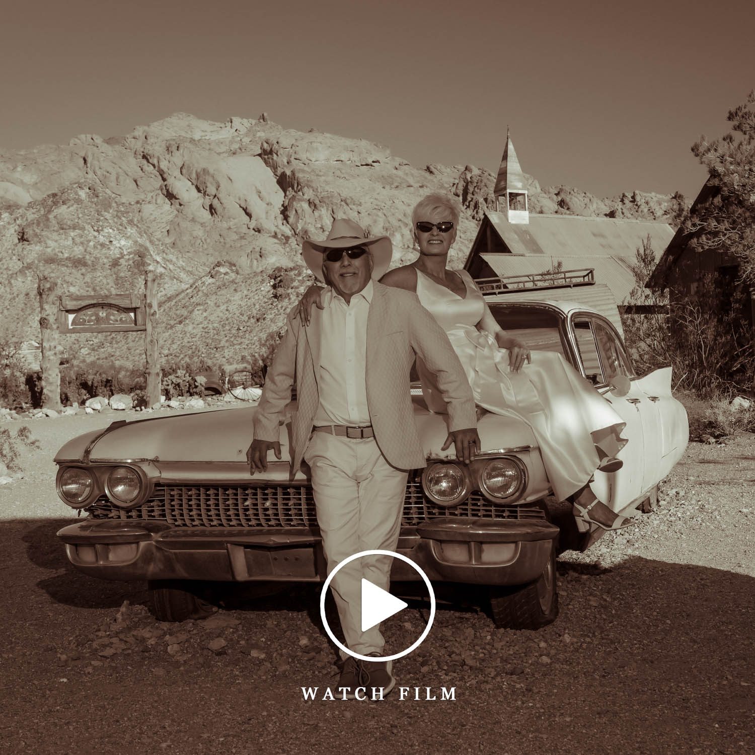 Nelson Ghost Town vow renewal film in Las Vegas desert with vintage wedding styling